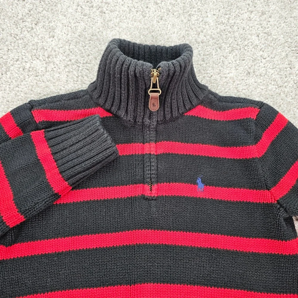 Polo Ralph Lauren Kids Black‎ Red Stripe Quarter Zip Sweater Size 6